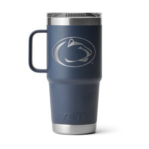 Yeti 20oz navy travel mug with Penn State Athletic Logo and Stronghold Lid
